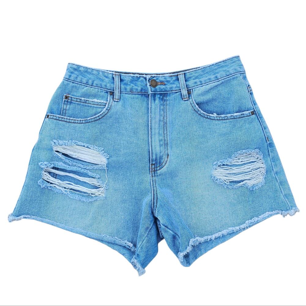 Billabong Distressed Cotton Denim Shorts How Bout That Size 30 Frayed High Rise